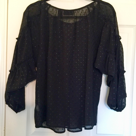 DKNY JEANS WOMEN'S SHEER LACE WING SLEEVE TOP - Picture 5 of 7